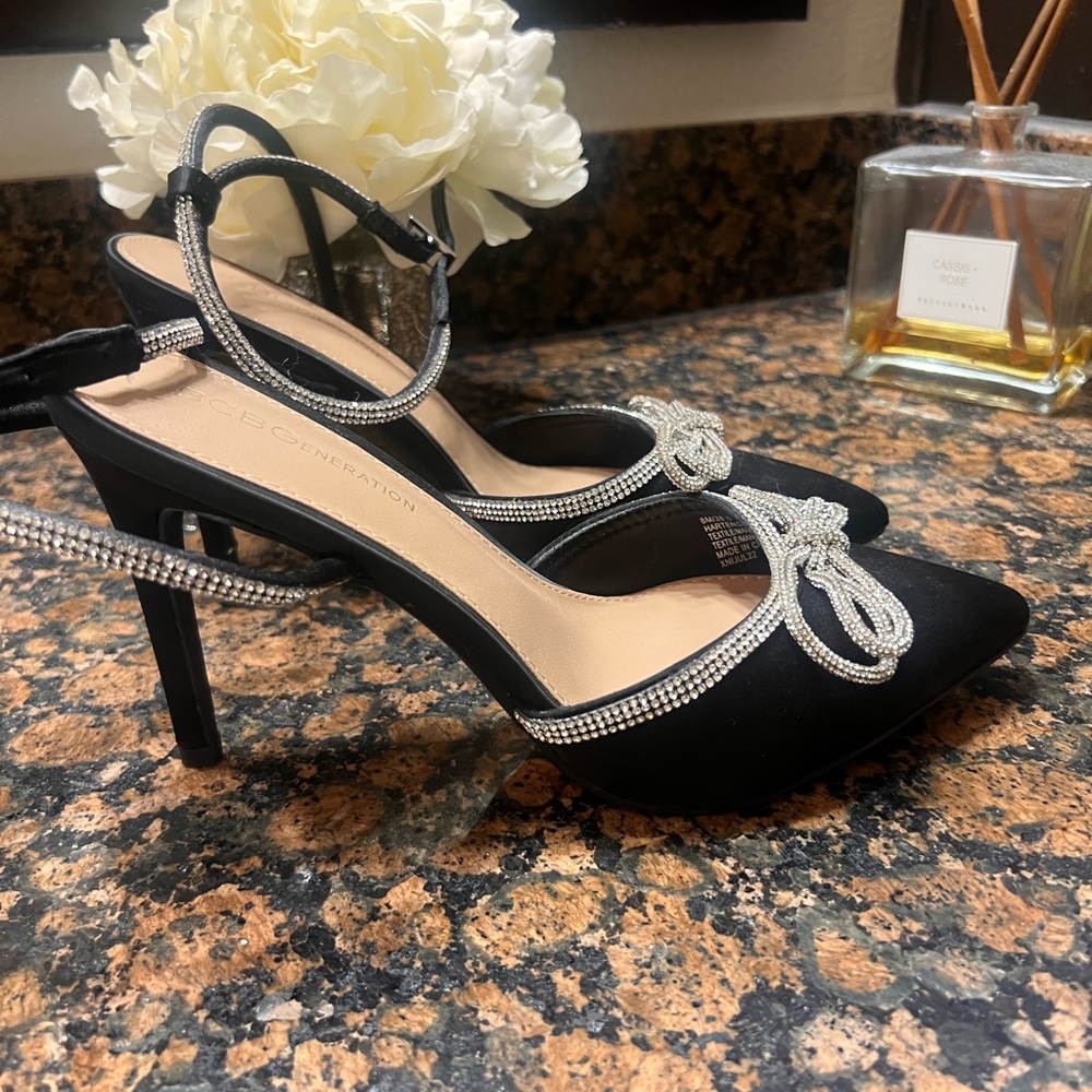 BCBGeneration Black and Silver Embellished Heels